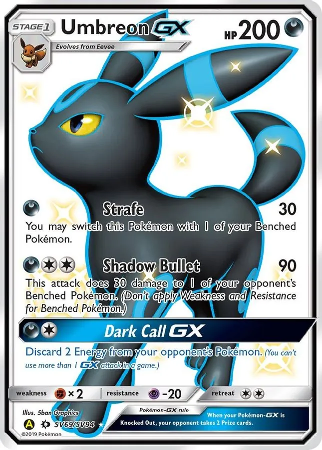 An Umbreon GX card, with GX after the name