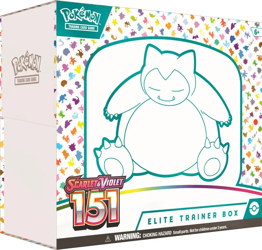 A Scarlet and Violet 151 Elite Trainer Box showing a line drawing of Snorlax