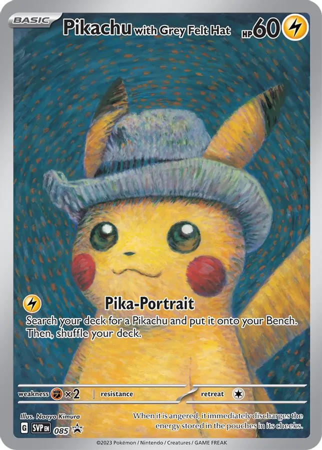 Pikachu with Grey Felt Hat, the Van Gogh Museum promo, painted in the style of a Van Gogh self-portrait
