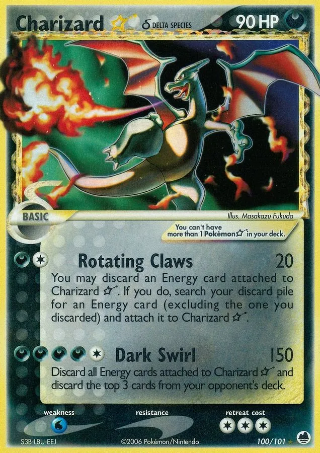Charizard Gold Star from EX Dragon Frontiers, with a small gold star printed next to the card name